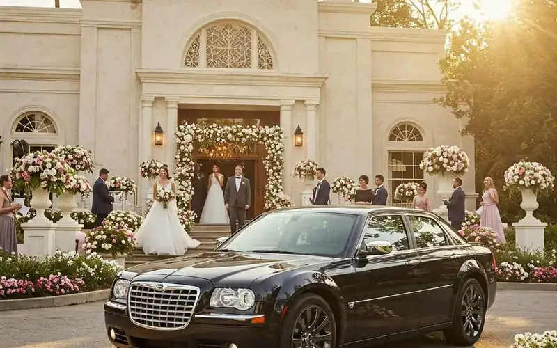 Wedding transportation with luxury black car